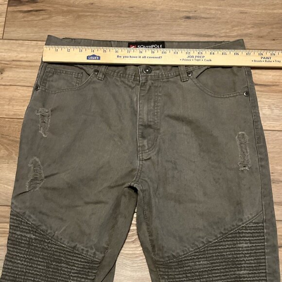 Men's Southpole Distressed Denim Jeans SZ 34x32 Green Modern Cotton Straight - Picture 4 of 12